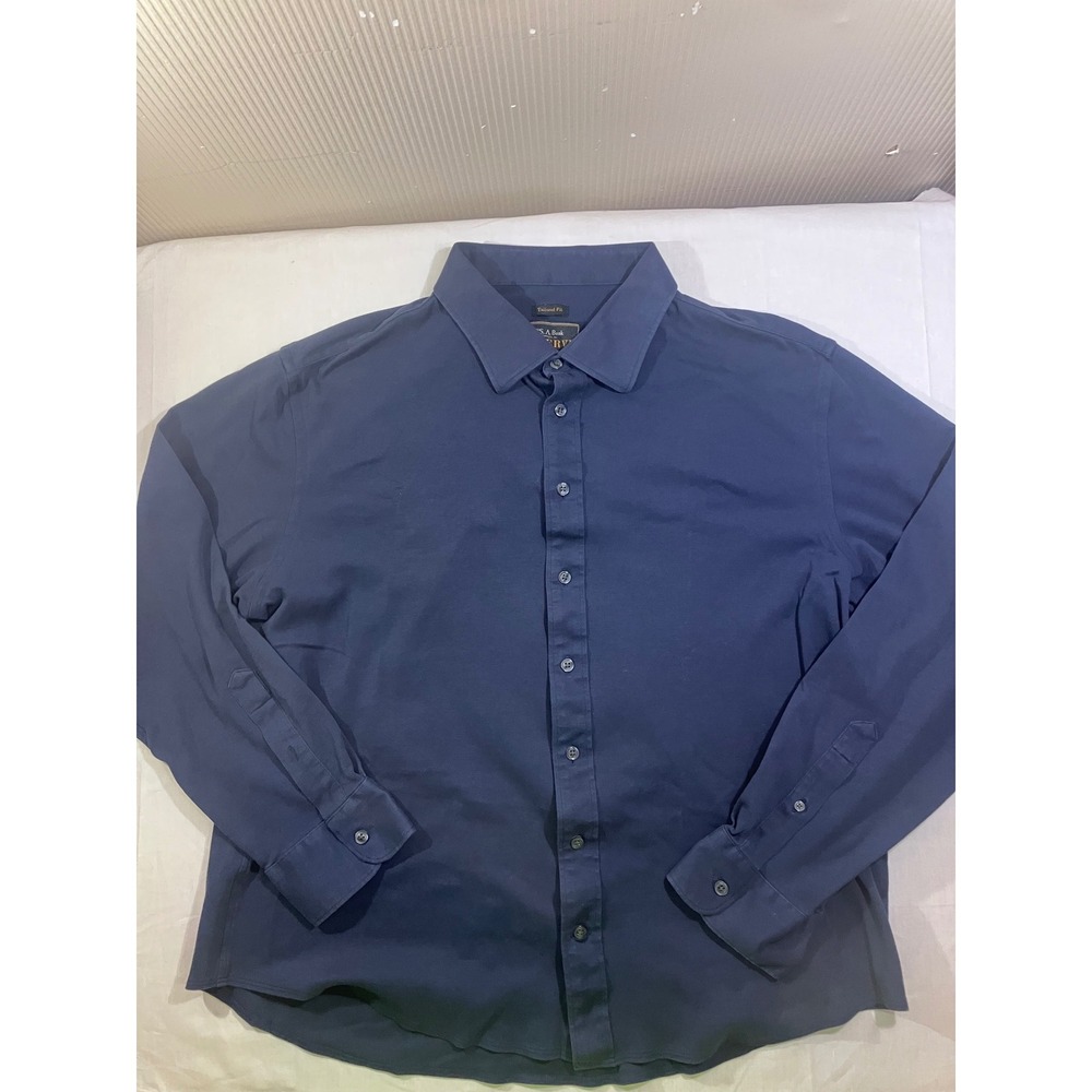 Jos A Bank Reserve Mens XXL Tailored Fit Navy Blue Cotton Button Down Shirt